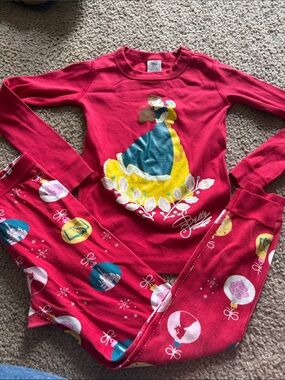 B49 6-7Y Hanna Andersson X-Mas Girls Pink-Red Belle Pajama Set